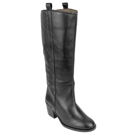 Bota de piel negra de caña alta para mujer